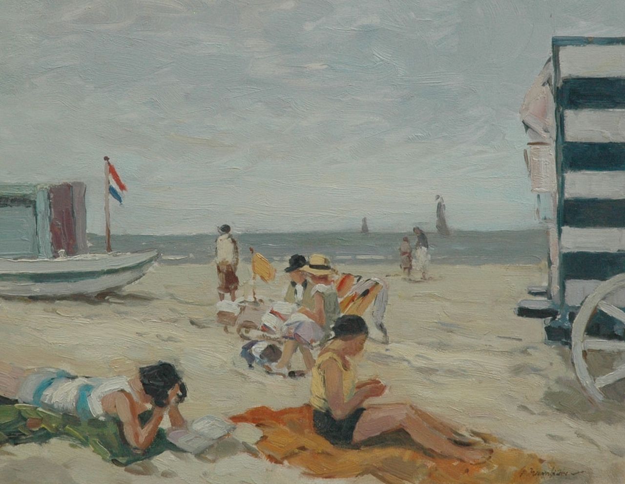 Hambüchen G.  | Georg Hambüchen, Op het strand, olieverf op paneel 36,0 x 45,5 cm, gesigneerd rechtsonder