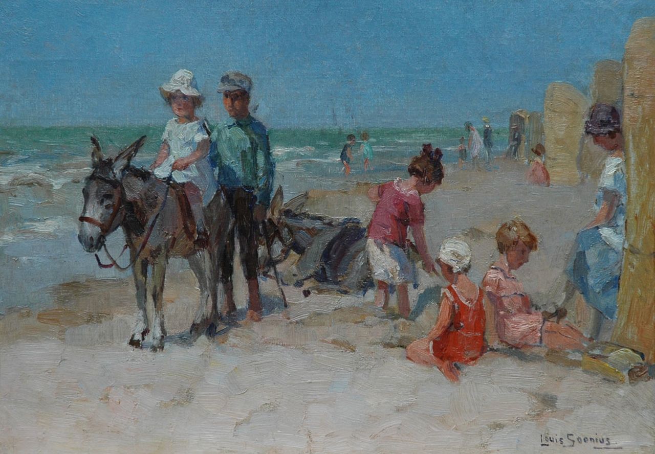 Soonius L.  | Lodewijk 'Louis' Soonius, Zomerse dag op het strand, olieverf op doek 25,0 x 35,2 cm, gesigneerd rechtsonder