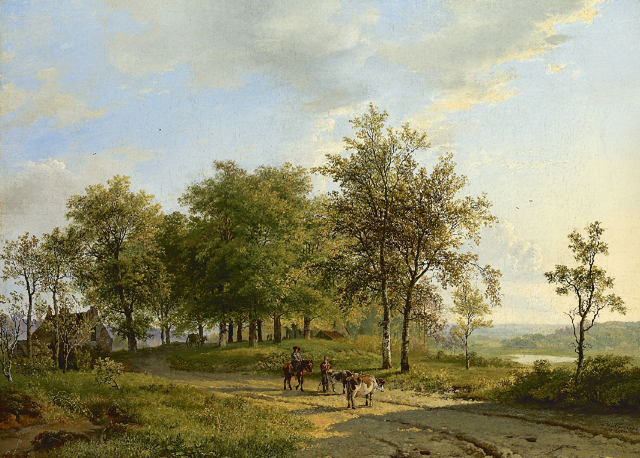 Koekkoek B.C.  | Barend Cornelis Koekkoek, Zomerlandschap met herders en vee, olieverf op doek 44,3 x 60,2 cm, gesigneerd rechtsonder en gedateerd 1827