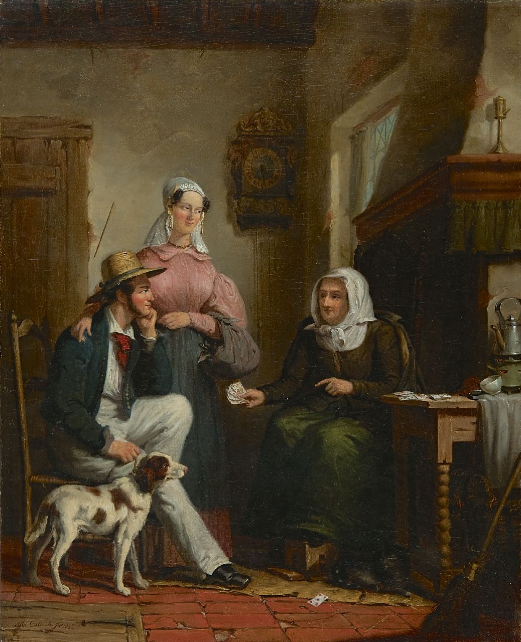 Calisch M.  | Moritz Calisch, Bij de waarzegster, olieverf op doek 53,3 x 43,5 cm, gesigneerd linksonder en gedateerd 1856