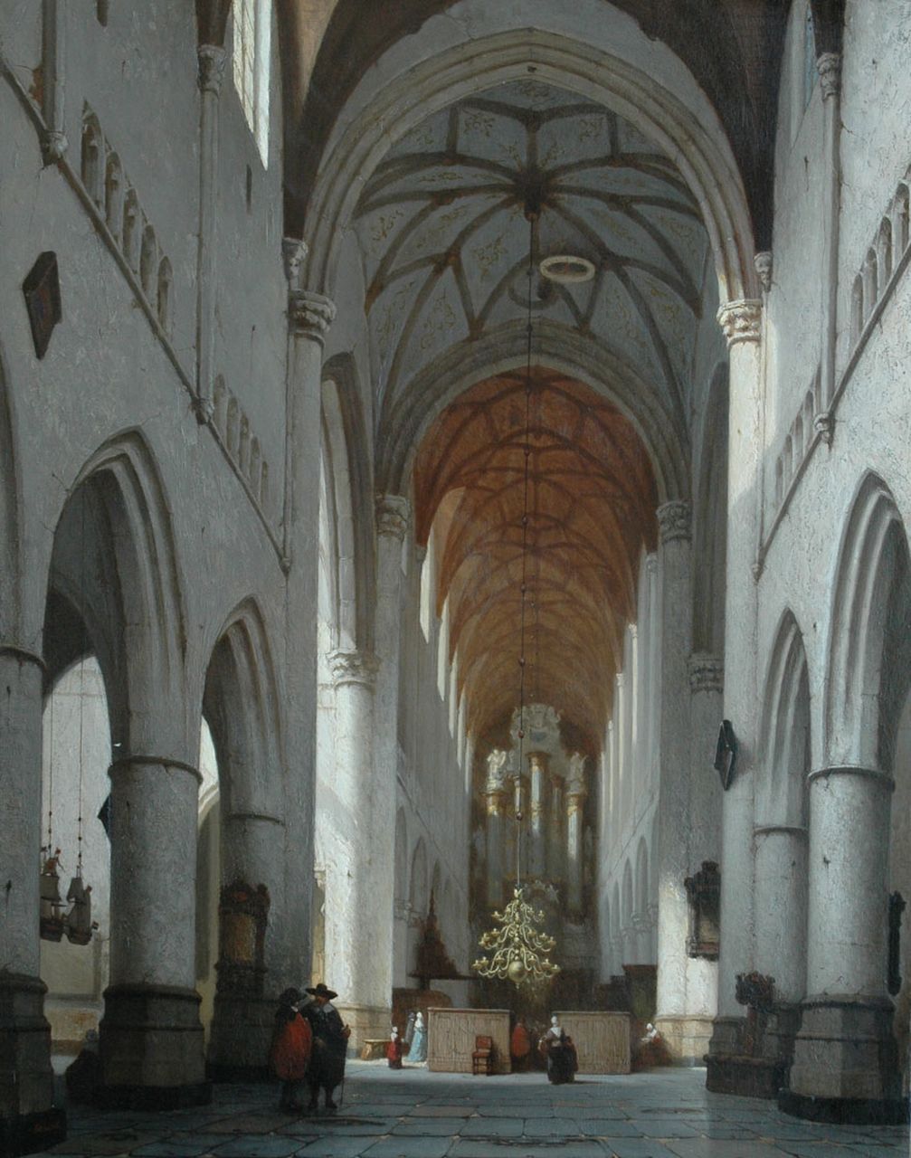 Schenkel J.J.  | Jan Jacob Schenkel, Interieur van de St. Bavokerk, Haarlem, olieverf op paneel 77,4 x 61,0 cm, gesigneerd linksonder en te dateren ca. 1861-1875