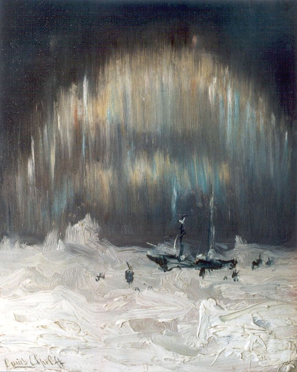Apol L.F.H.  | Lodewijk Franciscus Hendrik 'Louis' Apol, Noorderlicht bij Nova Zembla, olieverf op paneel 20,0 x 16,1 cm, gesigneerd linksonder