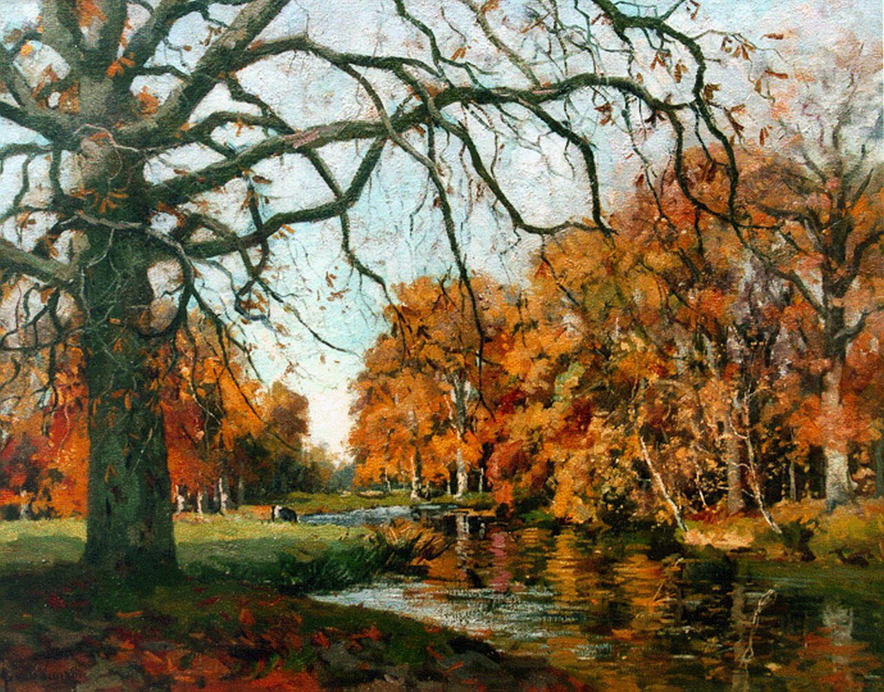 Vuuren J. van | Jan van Vuuren, Bosbeekje op zonnige herfstdag, olieverf op doek 55,0 x 71,0 cm, gesigneerd linksonder