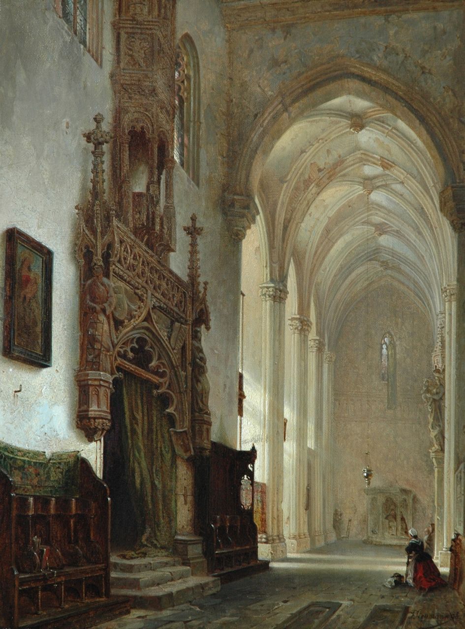 Stegmann F.  | Franz Stegmann, Toegang tot de sacristie van de St. Lorenzkerk in Nürnberg, olieverf op doek 71,5 x 54,8 cm, gesigneerd rechtsonder en gedateerd '58