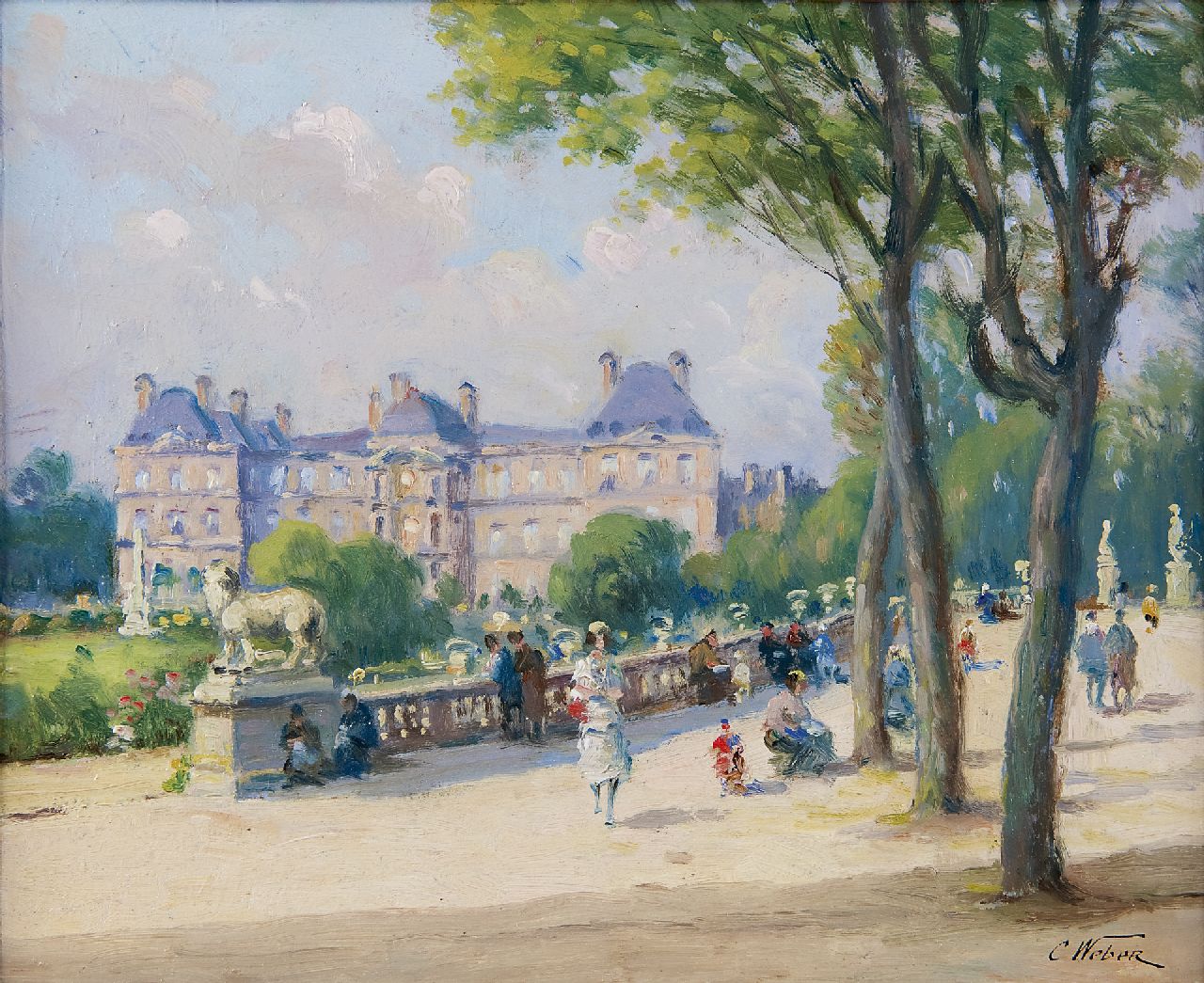 Weber C.  | Weber, Jardin du Luxembourg, Parijs, olieverf op schildersboard 21,9 x 26,8 cm, gesigneerd rechtsonder