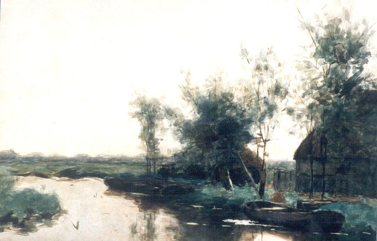 Bauffe V.  | Victor Bauffe, Boerderij aan poldervaart, aquarel op papier 36,0 x 53,0 cm, gesigneerd rechtsonder