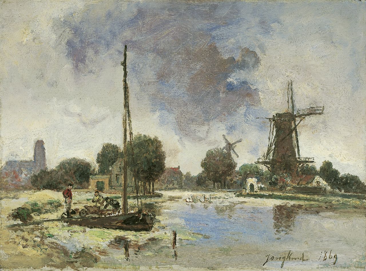 Jongkind J.B.  | Johan Barthold Jongkind, De Schie bij Rotterdam, olieverf op doek 23,8 x 32,4 cm, gesigneerd rechtsonder en gedateerd 1869