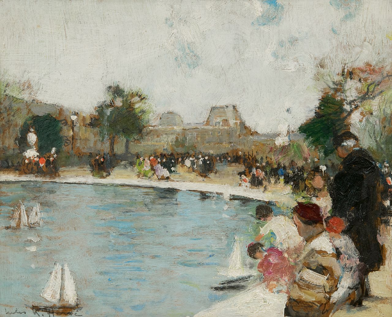 Jules Hervé | De Jardin des Tuileries in Parijs, olieverf op board, 22,2 x 27,2 cm, gesigneerd l.o. en verso