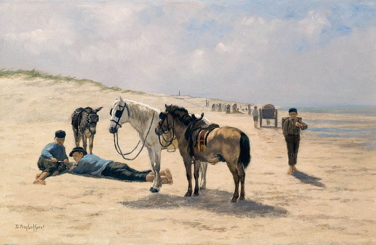 Lokhorst D.P. van | Dirk Peter van Lokhorst, Uitrusten op het strand, Katwijk, olieverf op doek 44,0 x 67,2 cm, gesigneerd linksonder