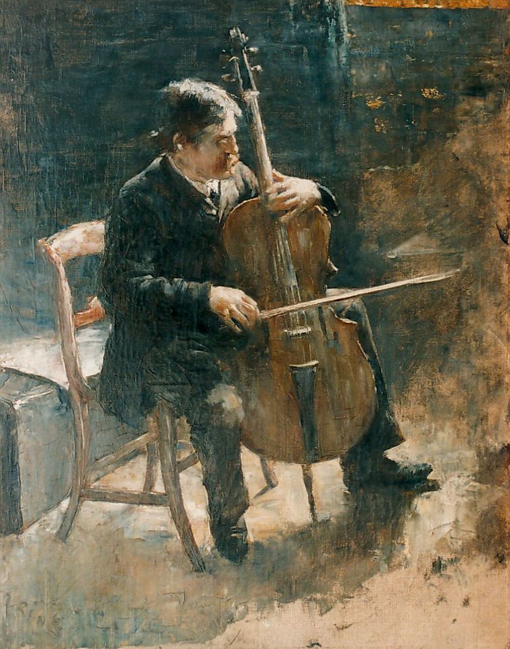 Rink P.Ph.  | Paulus Philippus 'Paul' Rink, De cellist, olieverf op doek 50,5 x 40,2 cm, gesigneerd linksonder