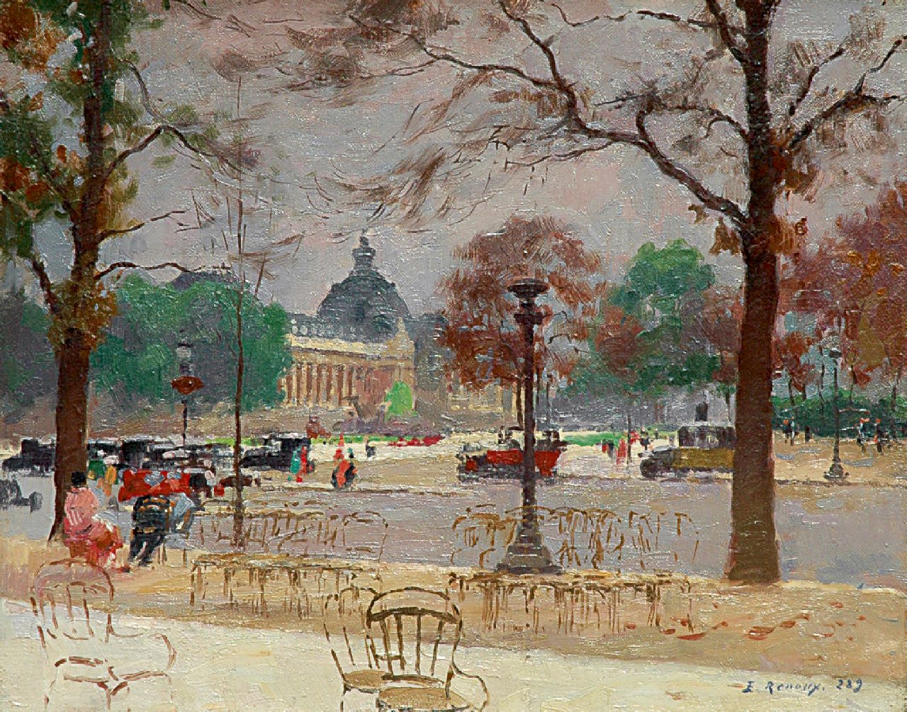 Renoux J.E.  | Jules Ernest Renoux, De Avenue des Champs Élysées en het Petit Palais, olieverf op doek 33,1 x 41,5 cm, gesigneerd rechtsonder