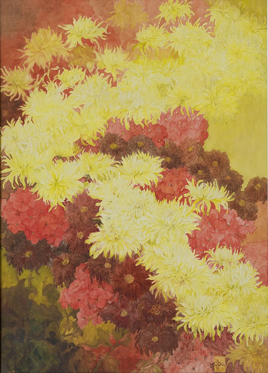 Dee C.H.  | Corneille Henri Dee | Aquarellen en tekeningen te koop aangeboden | Herfstbloemen, potlood en aquarel op papier 77,0 x 55,0 cm, gesigneerd rechtsonder met monogram
