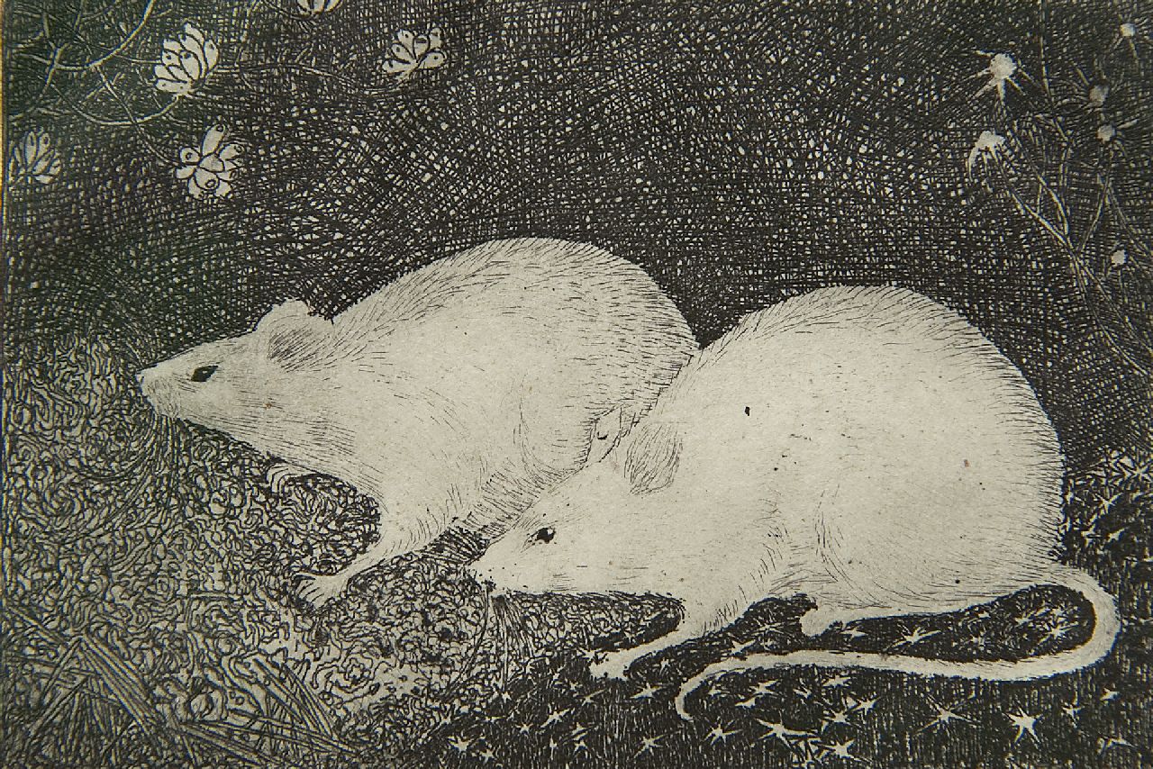 Mankes J.  | Jan Mankes, Twee muizen, ets op papier 6,8 x 10,2 cm, gesigneerd rechtsonder (in potlood) en te dateren 1916