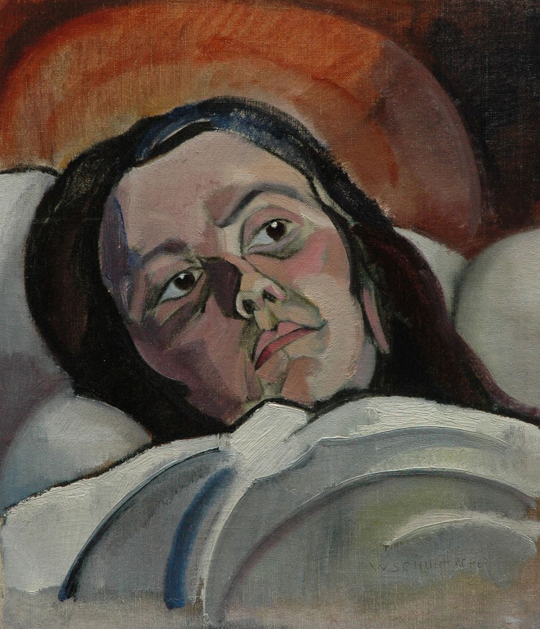 Schuhmacher W.G.C.  | Wijtze Gerrit Carel 'Wim' Schuhmacher, De zuster van de schilder, olieverf op doek op board 46,4 x 40,2 cm, gesigneerd rechtsonder en te dateren ca. 1917