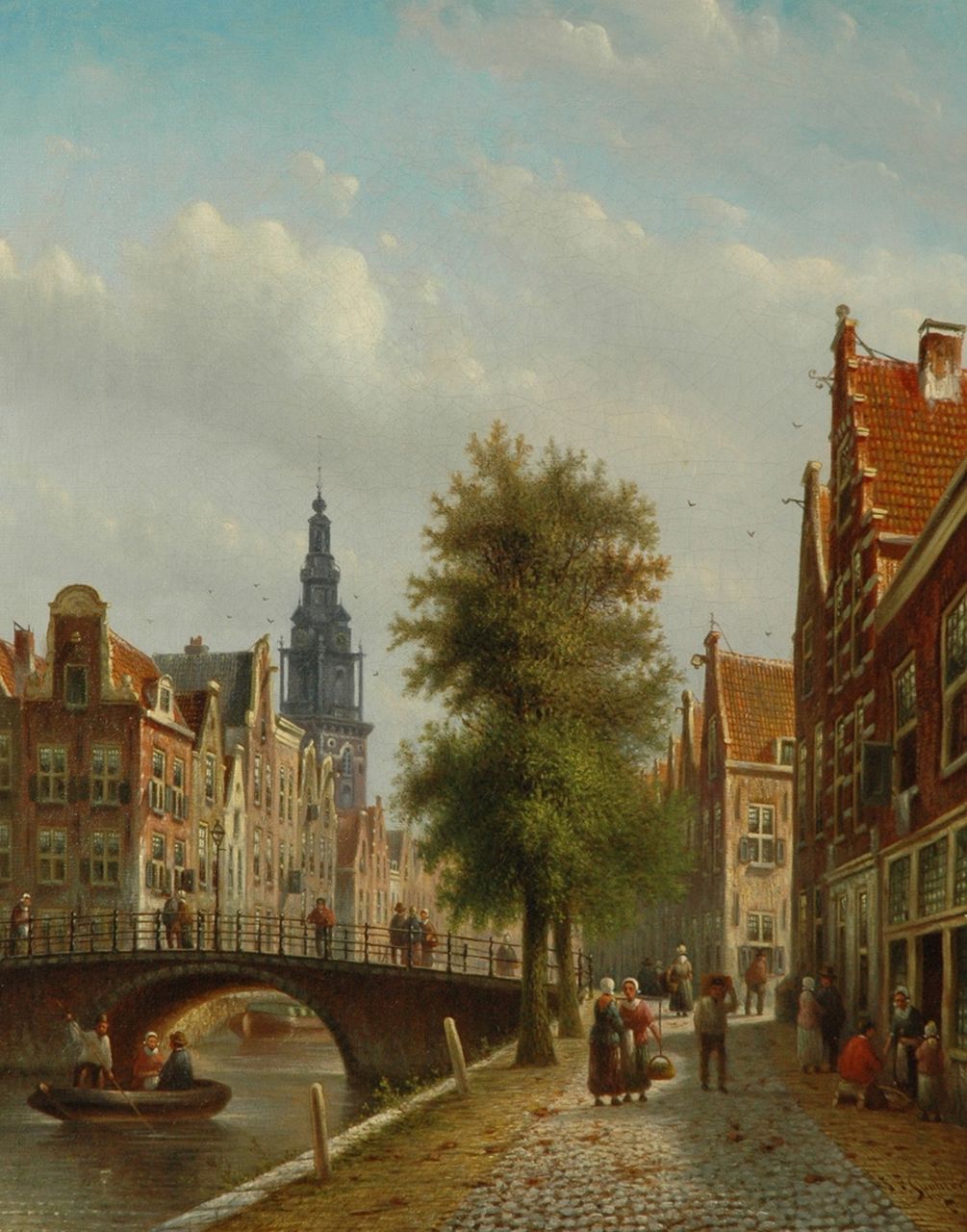 Spohler J.F.  | Johannes Franciscus Spohler, Hollands stadsgezicht met de Amsterdamse Zuiderkerk, olieverf op doek 43,7 x 35,0 cm, gesigneerd rechtsonder