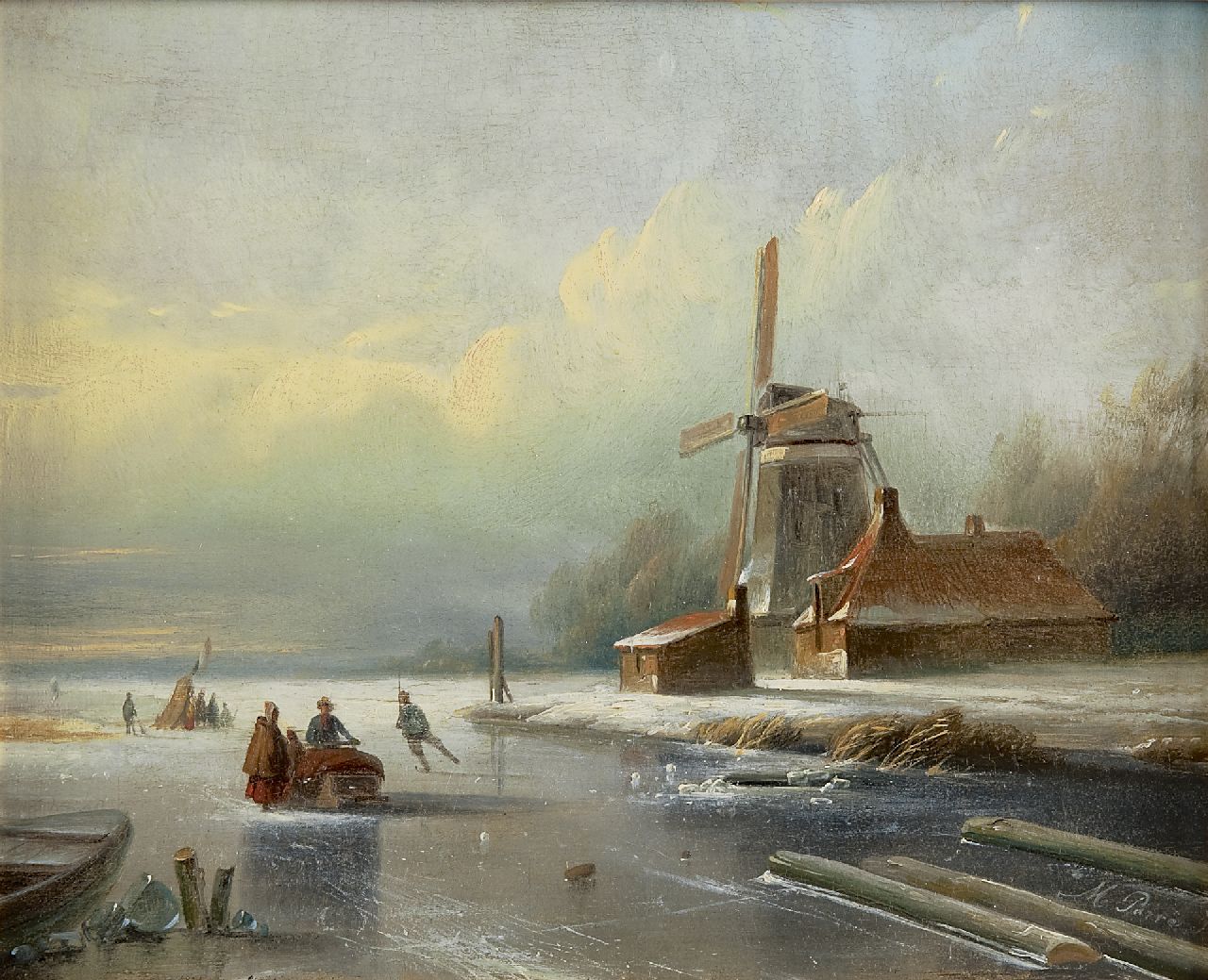 Parré M.  | Matthias Parré, Winterlandschap met schaatsers, olieverf op paneel 23,5 x 29,4 cm, gesigneerd rechtsonder