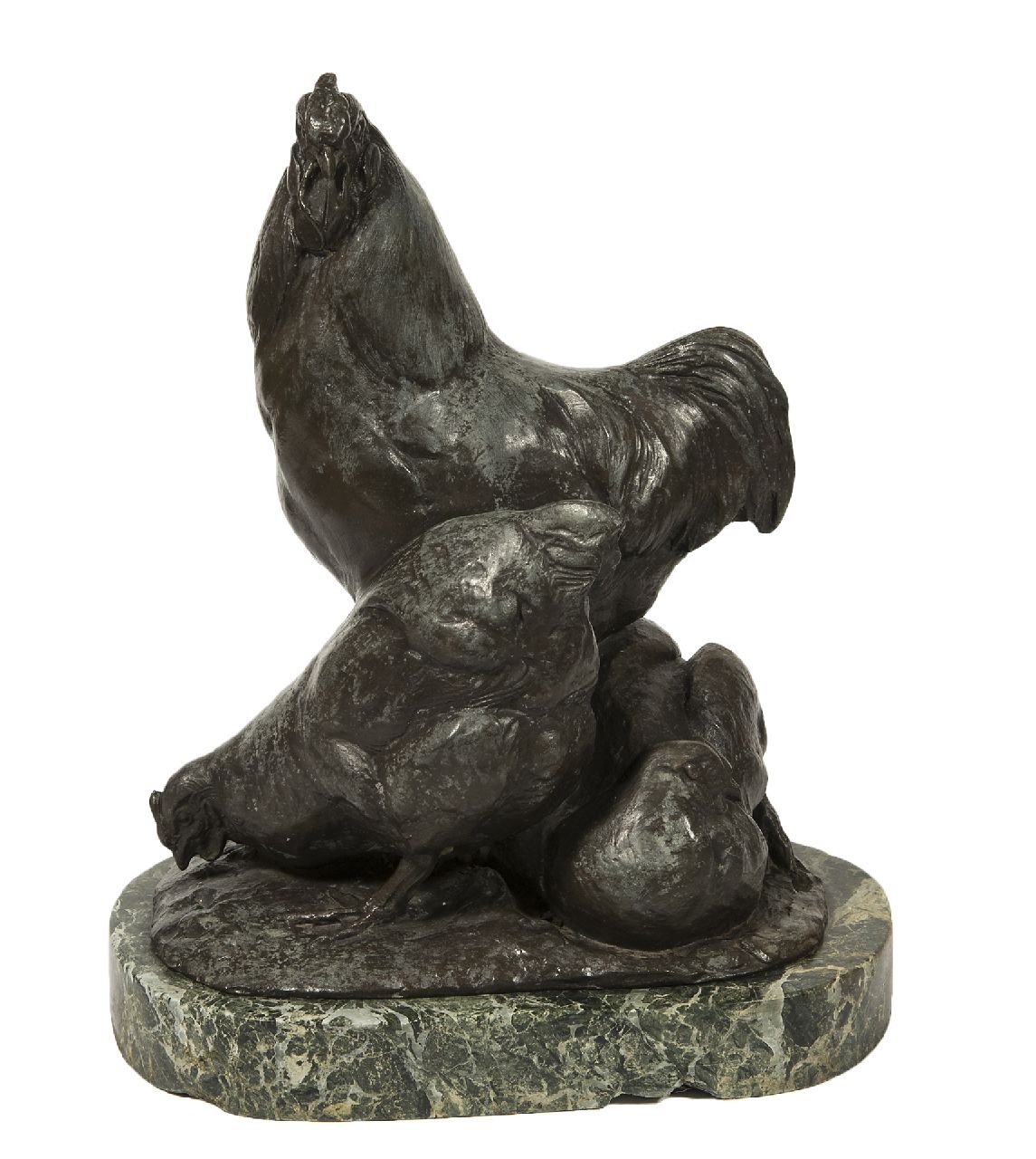 Jozef Franz Pallenberg | Haan met twee kippen, brons, 27,6 x 22,0 cm, gesigneerd op basis