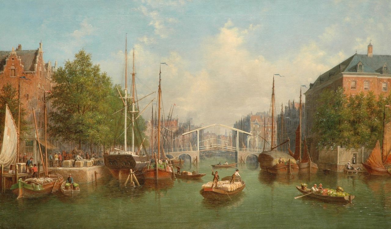 Scheerboom A.  | Andries Scheerboom, Grachtengezicht (Amsterdam), olieverf op doek 76,0 x 126,6 cm, gesigneerd linksonder