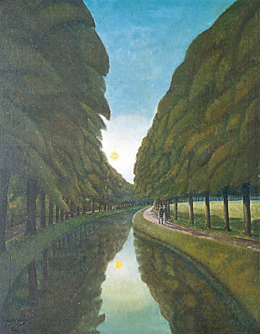 Lodeizen J.  | Johannes 'Jo' Lodeizen, Wandelaars op een pad langs het water, olieverf op doek 90,1 x 70,4 cm, gesigneerd linksonder en gedateerd '52