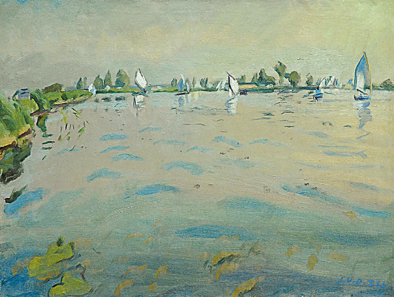 Zee J. van der | Jan van der Zee, Zomerdag op het Paterswoldsemeer, Groningen, olieverf op doek 60,0 x 80,1 cm, gesigneerd rechtsonder en verso en gedateerd '41 recto en verso
