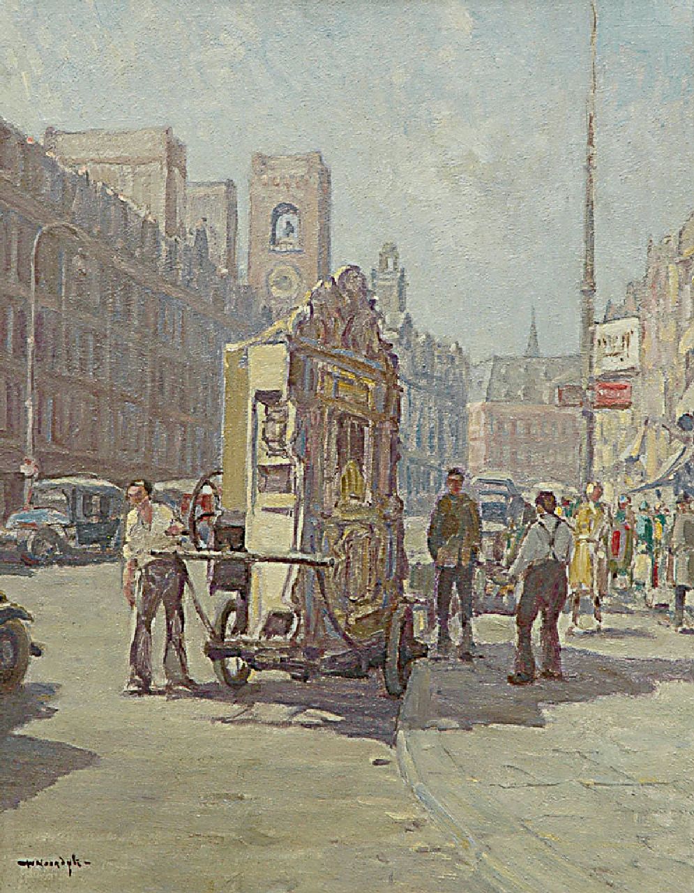 Noordijk W.F.  | 'Willem' Frederik Noordijk, Orgelman op het Amsterdamse Damrak, olieverf op doek 50,3 x 40,0 cm, gesigneerd linksonder