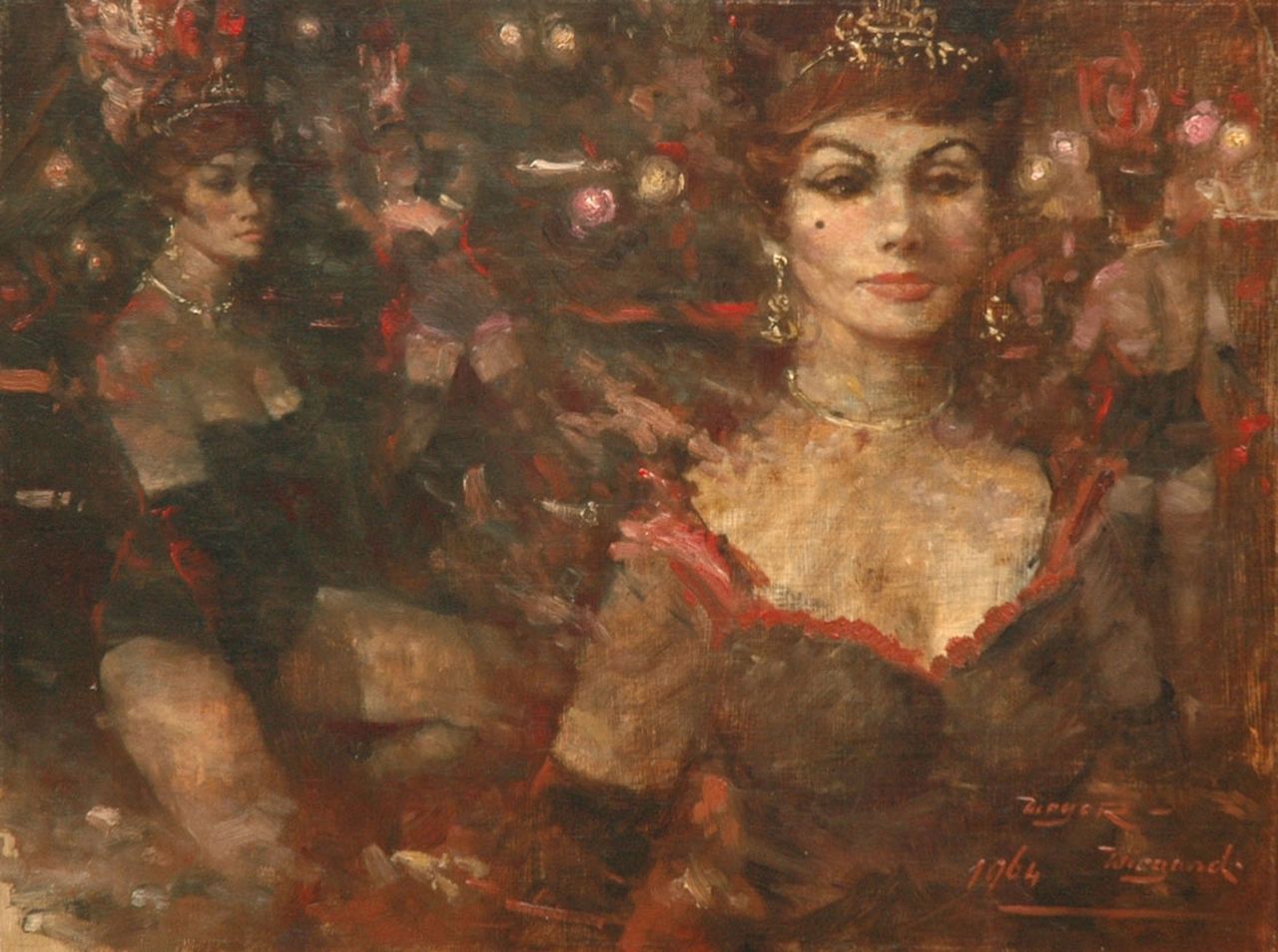 Meyer-Wiegand R.D.  | Rolf Dieter Meyer-Wiegand, Nachtclubdanseressen, olieverf op paneel 30,1 x 40,0 cm, gesigneerd rechtsonder en gedateerd 1964