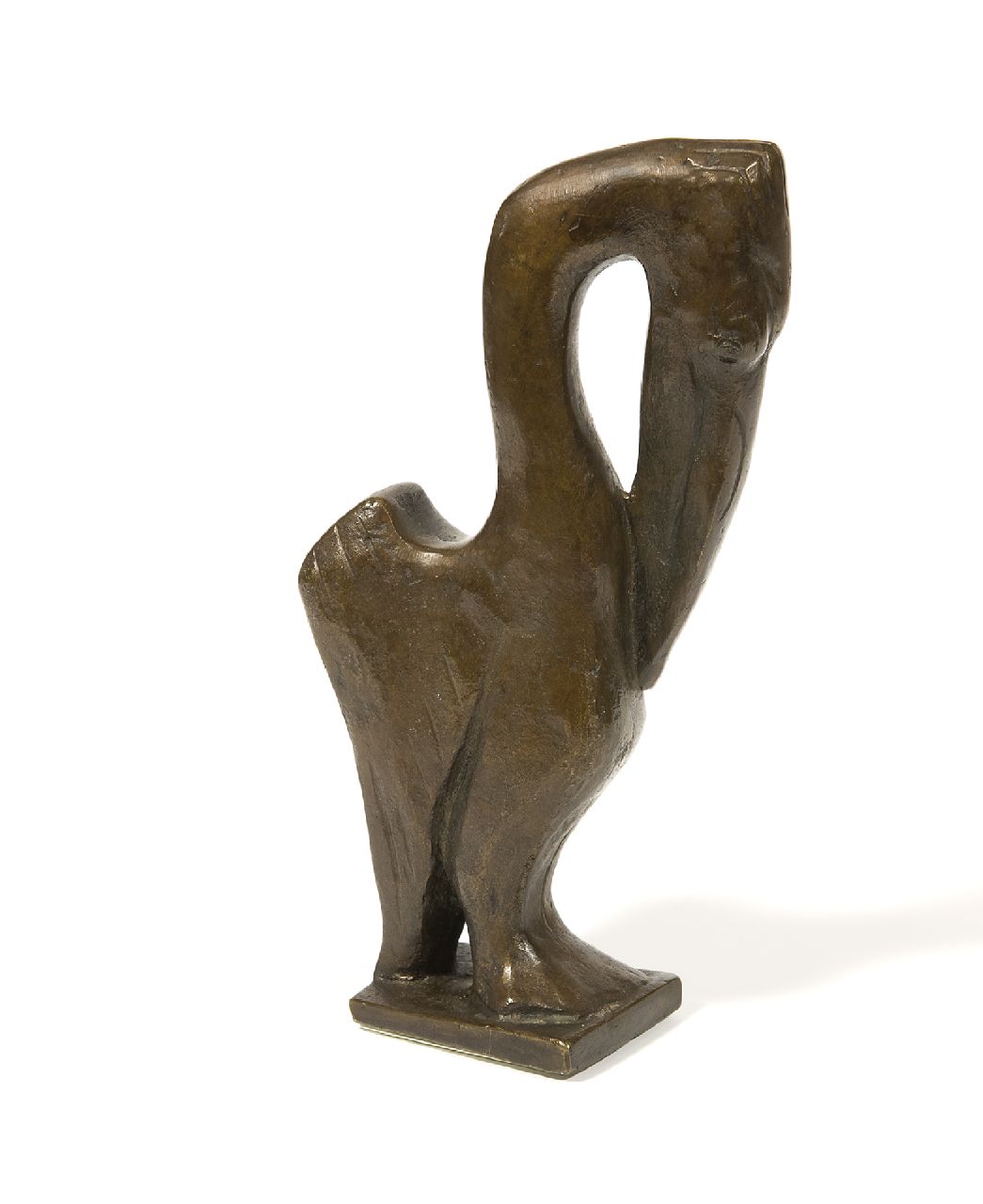 Baisch R.C.  | Rudolf Christian Baisch, Kleine pelikaan I, bruin gepatineerd brons 16,6 x 8,5 cm, gesigneerd op basis met initialen