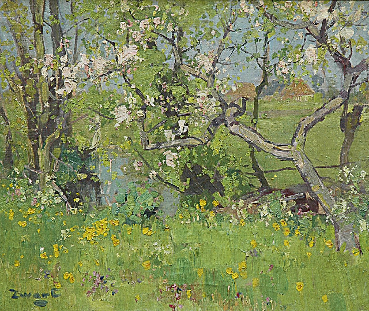 Zwart A.J.  | Adrianus Johannes 'Arie' Zwart, Bloeiende bomen, 1945, olieverf op doek 50,4 x 60,7 cm, gesigneerd linksonder