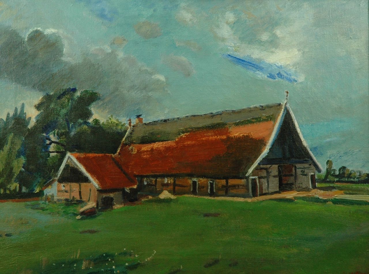Wiegers J. | Jan Wiegers, Twentse boerderij te Saasveld, olieverf op doek 46,0 x 61,0 cm, gesigneerd rechtsonder en gedateerd '40 Wiegers J. | Jan Wiegers, Twentse boerderij te Saasveld, olieverf op doek 46,0 x 61,0 cm, gesigneerd rechtsonder en gedateerd '40