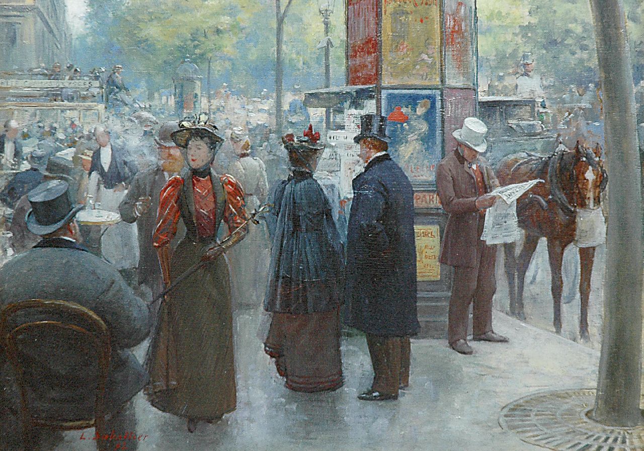 Sabattier L.R.  | Louis Rémy Sabattier, Op de Boulevard des Champs Elysées, Parijs, olieverf op paneel 22,1 x 30,4 cm, gesigneerd linksonder en gedateerd '92