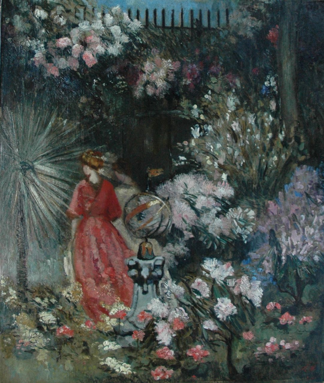 Ansingh M.E.G.  | Maria Elisabeth Georgina 'Lizzy' Ansingh, In de bloemengaard, olieverf op doek op board 54,0 x 45,8 cm, gesigneerd rechtsonder met initialen