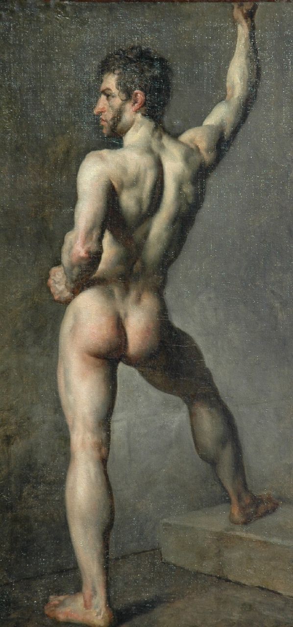 William Etty (toegeschreven aan) | Mannelijk naakt, olieverf op doek op board, 89,8 x 43,5 cm