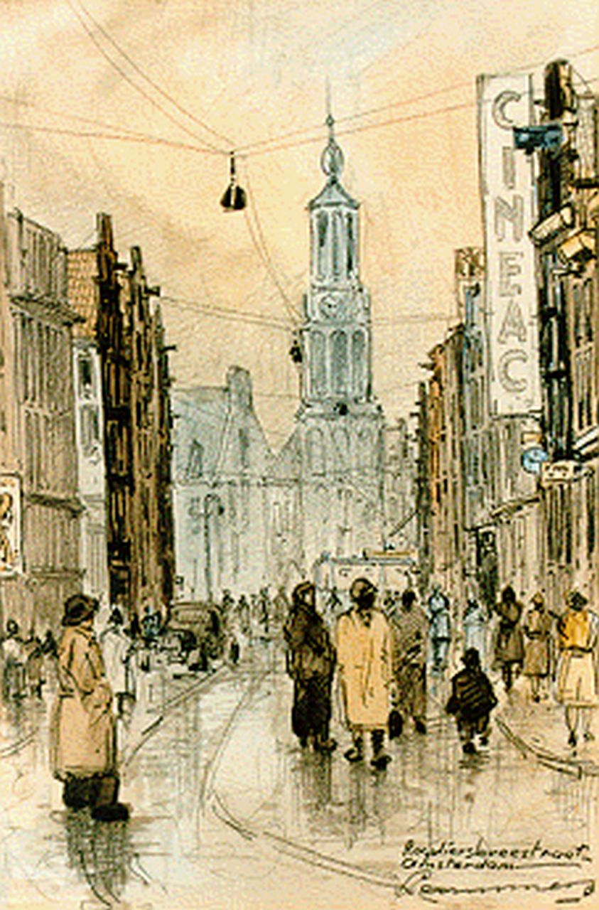 Lammers A.B.  | Antonius Bernardus Lammers, Reguliersbreestraat Amsterdam, gemengde techniek op papier 23,0 x 16,0 cm, gesigneerd rechtsonder