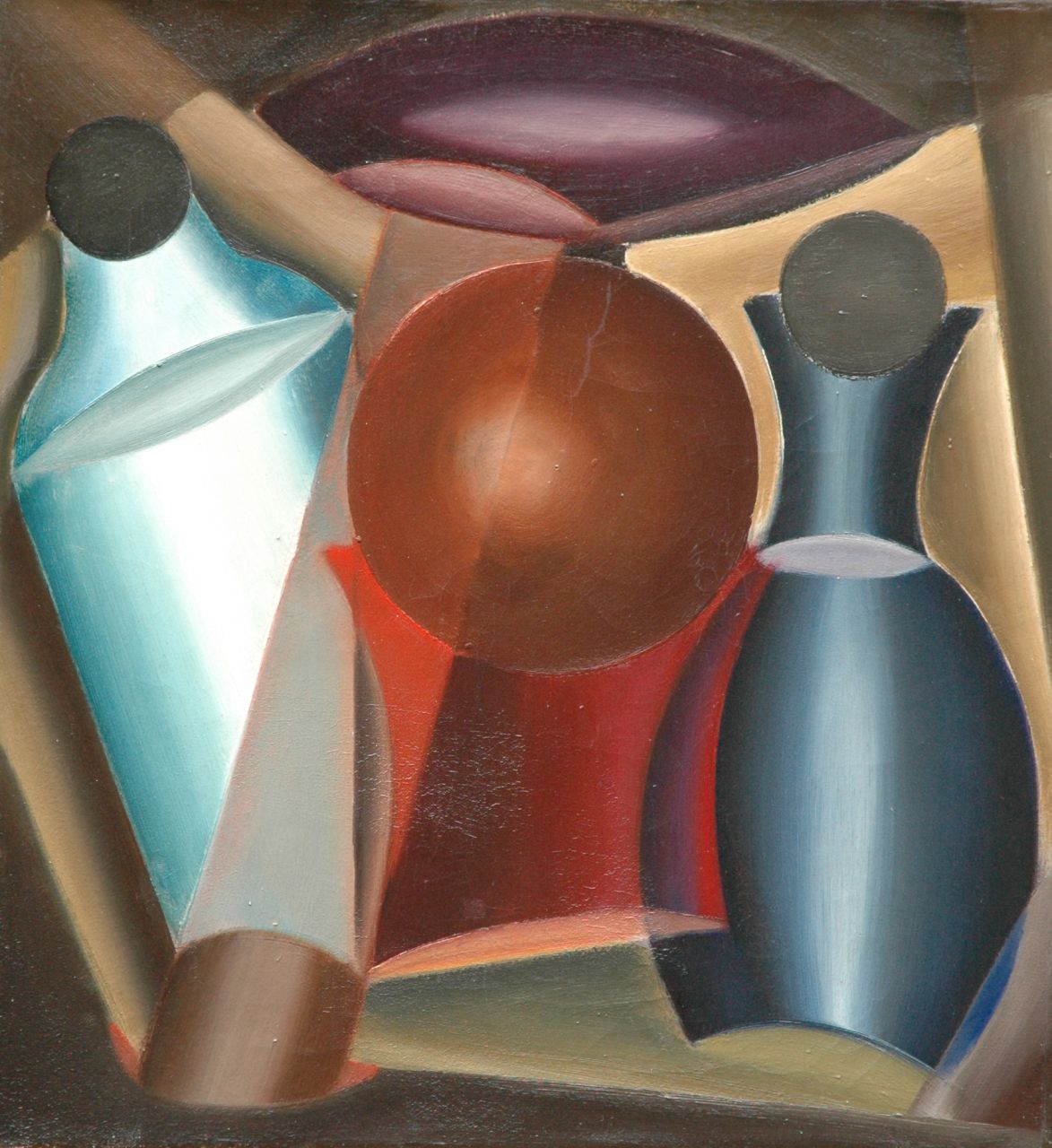 Rinsema T.  | Thijs Rinsema, Compositie met flessen, olieverf op doek 45,9 x 42,4 cm, gesigneerd verso en te dateren ca. 1922-1930