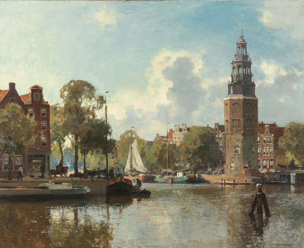 Vreedenburgh C.  | Cornelis Vreedenburgh, De Montelbaanstoren, Amsterdam, olieverf op doek 60,0 x 73,9 cm, gesigneerd rechtsonder