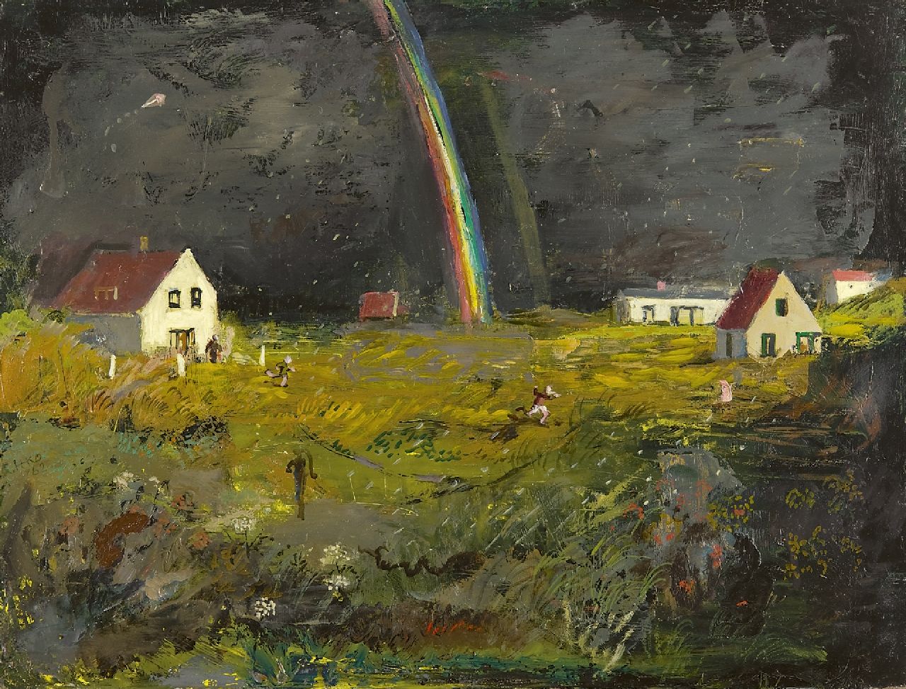 Kamerlingh Onnes H.H.  | 'Harm' Henrick Kamerlingh Onnes, Regenboog op Terschelling, olieverf op board 30,5 x 40,2 cm, gesigneerd l.m met monogram en gedateerd '62