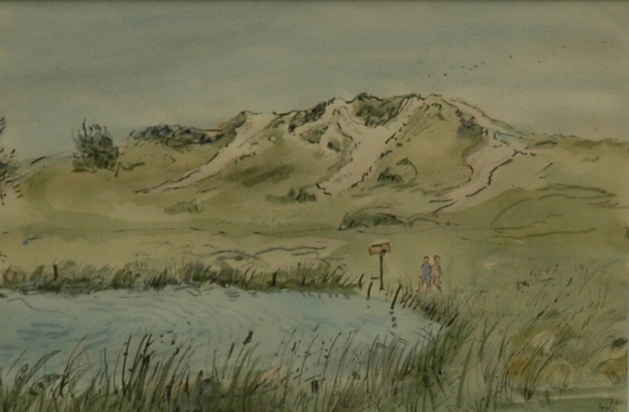 Kamerlingh Onnes H.H.  | 'Harm' Henrick Kamerlingh Onnes, In de duinen, Terschelling, pen, inkt en aquarel op papier 17,5 x 25,5 cm, gesigneerd rechtsonder met monogram en gedateerd '71