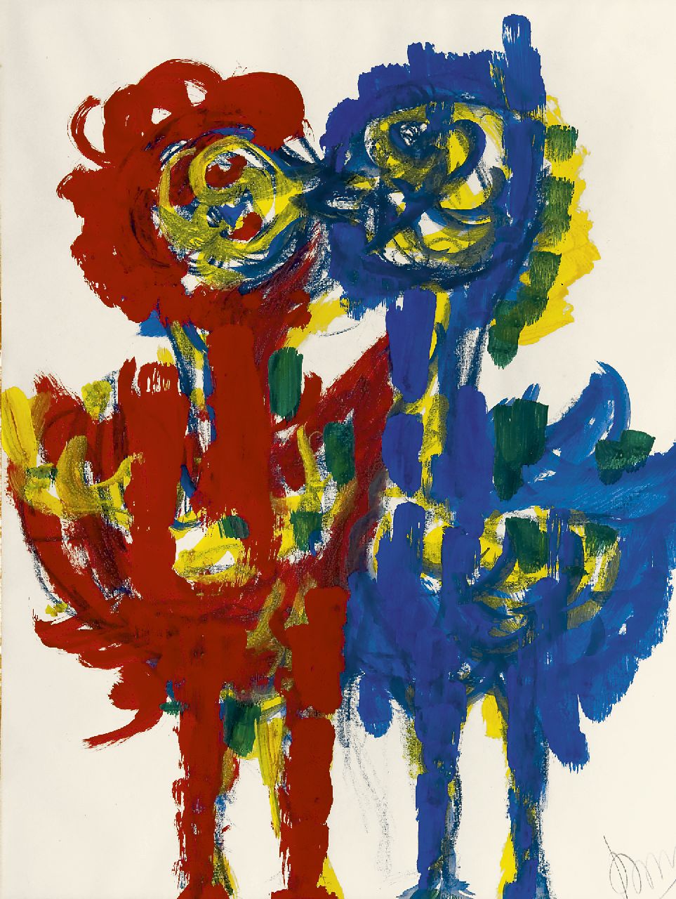 Benner G.  | Gerrit Benner, Kussende kippen, krijt en gouache op papier 65,0 x 50,0 cm, gesigneerd rechtsonder en midden jaren '60