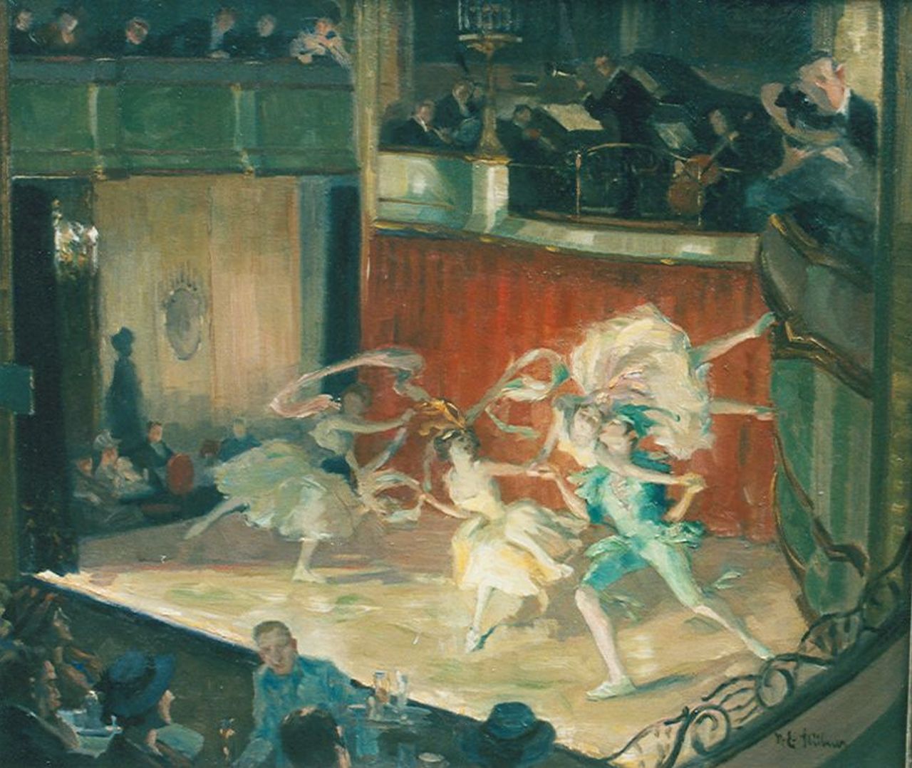 Stübner R.E.  | Robert Emil Stübner, In het theater, olieverf op doek 61,0 x 71,0 cm, gesigneerd rechtsonder