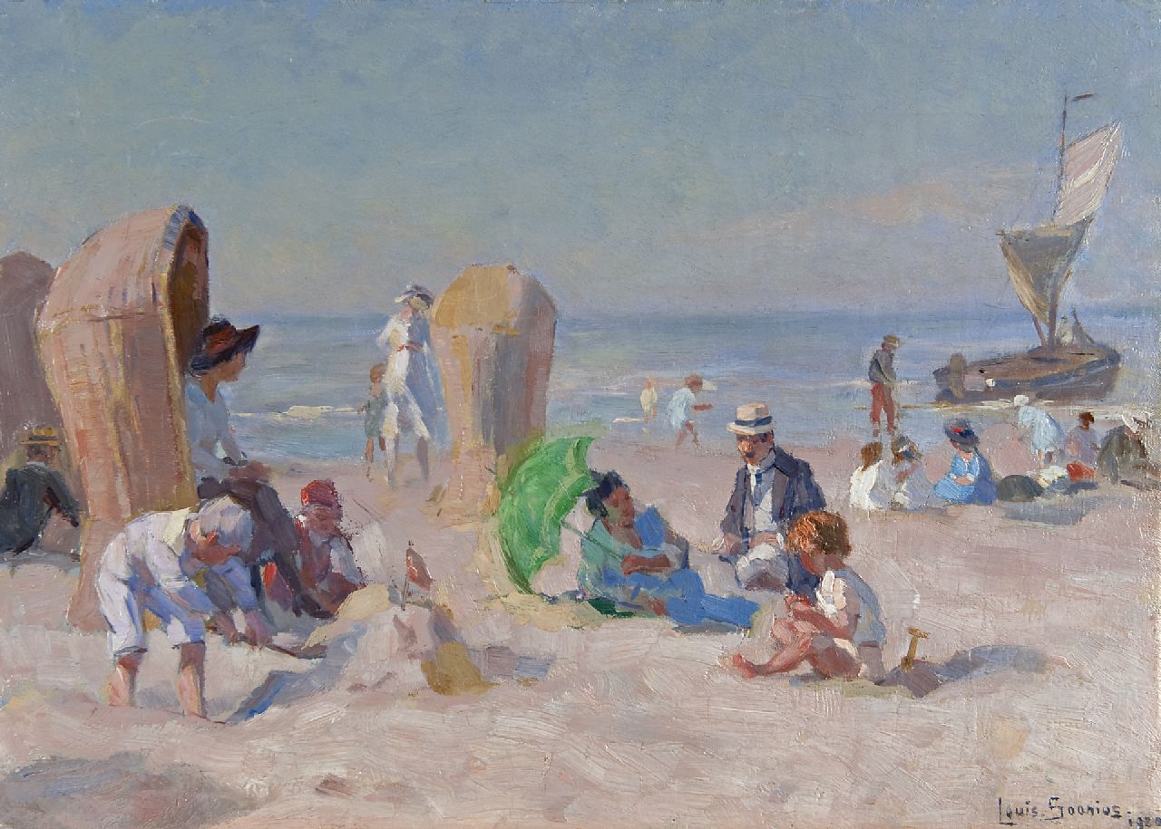 Soonius L.  | Lodewijk 'Louis' Soonius, Zomerse dag aan het strand, olieverf op doek 33,0 x 46,2 cm, gesigneerd rechtsonder en gedateerd 1920