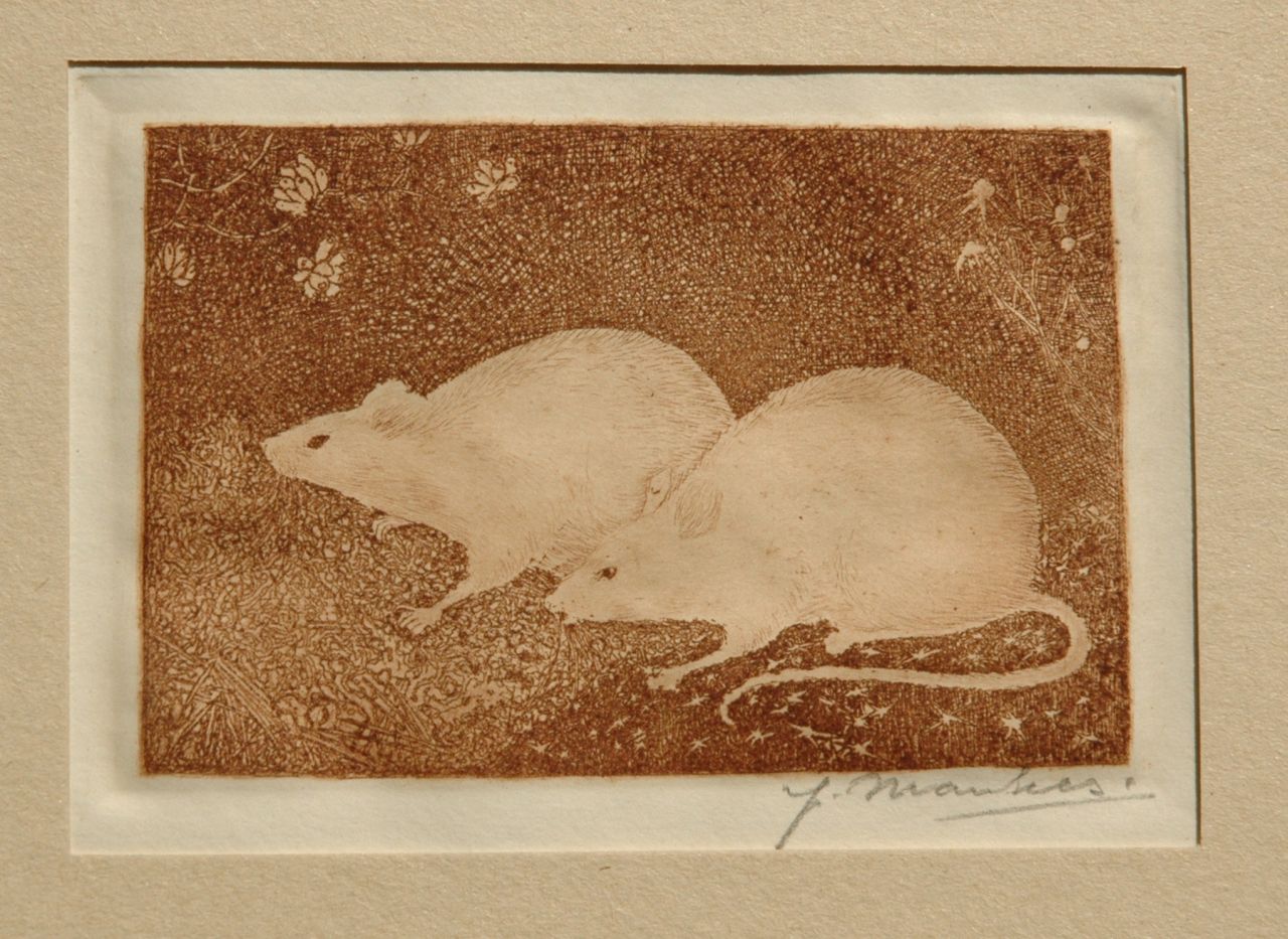 Mankes J.  | Jan Mankes, Twee muizen, ets op papier 6,8 x 10,2 cm, gesigneerd rechtsonder (in potlood) en te dateren 1916