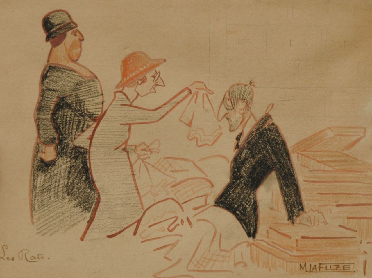 Flize M. la | Maurice la Flize, De graaisters, krijt en aquarel op papier 17,4 x 23,9 cm, gesigneerd rechtsonder