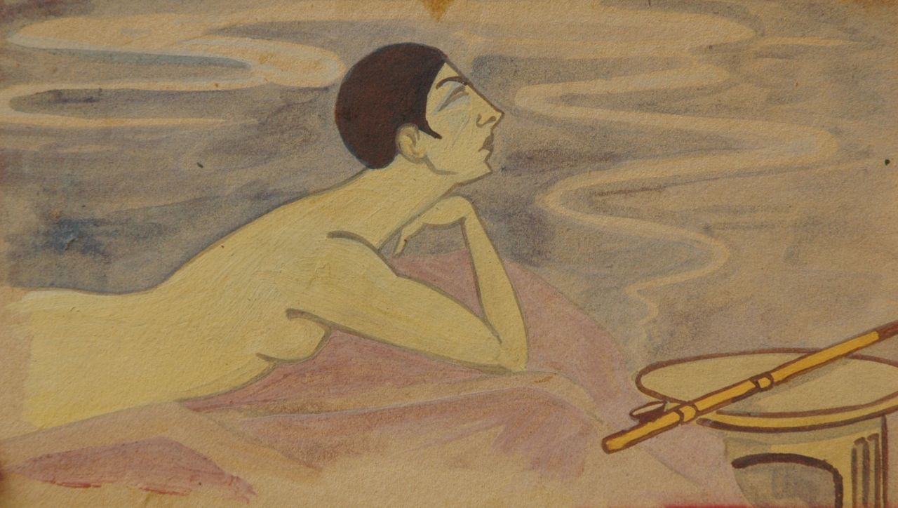 Flize M. la | Maurice la Flize, Meditatie, aquarel op papier op karton 10,9 x 18,6 cm