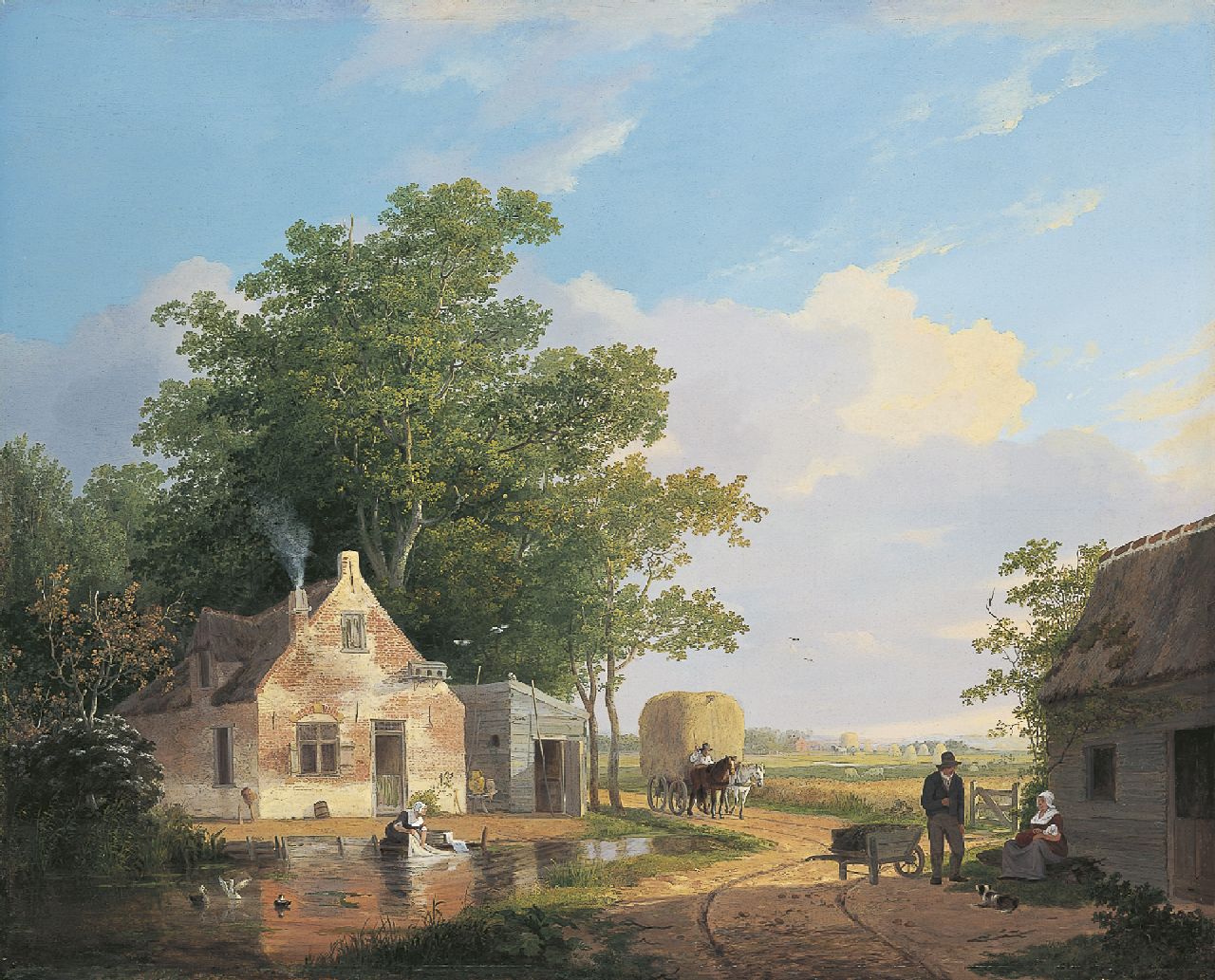 Stok J. van der | Jacobus van der Stok, Plattelandsidylle, olieverf op paneel 56,5 x 70,0 cm, gesigneerd rechts van het midden