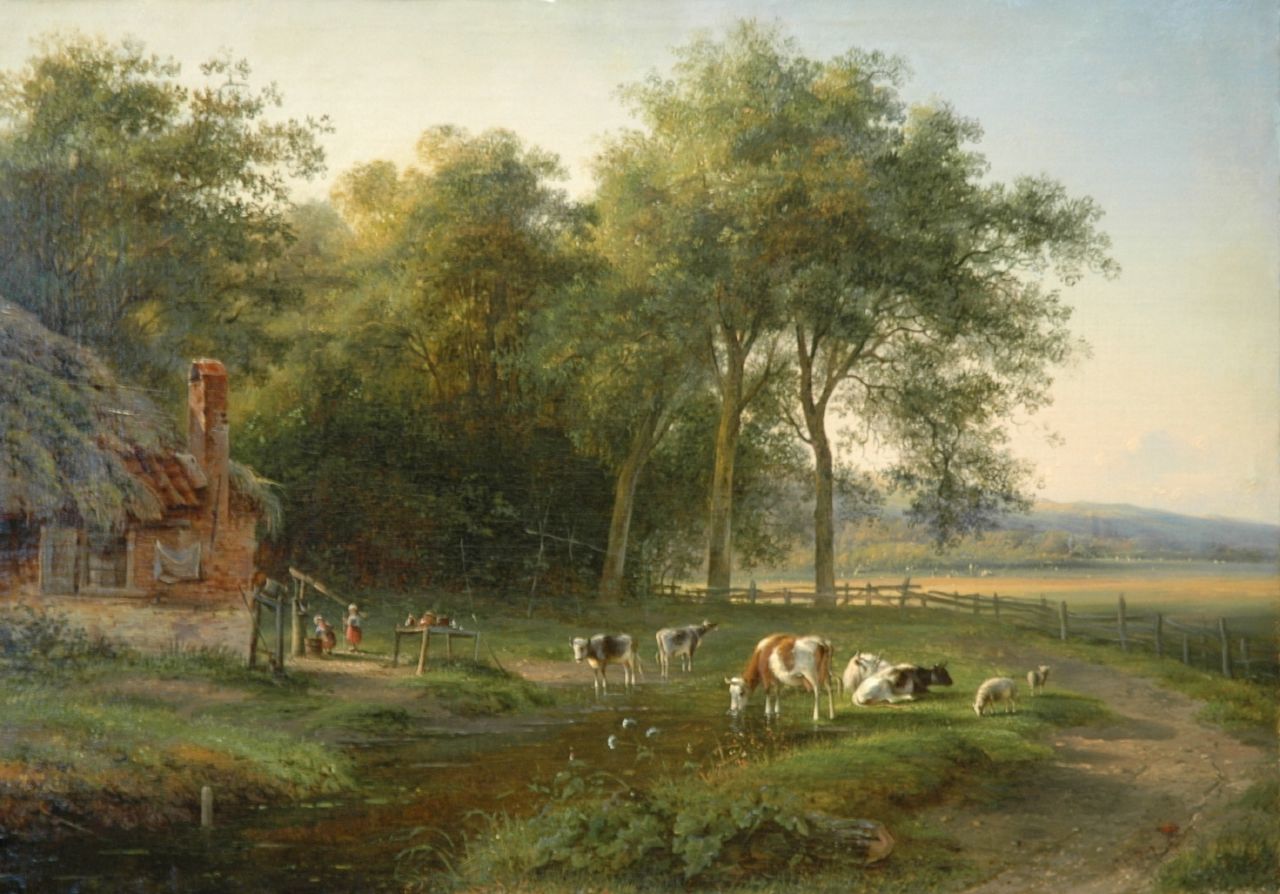 Ravenswaay J. van | Jan van Ravenswaay, Zomerlandschap met vee, olieverf op doek 49,4 x 70,1 cm, gesigneerd rechtsonder (vaag)