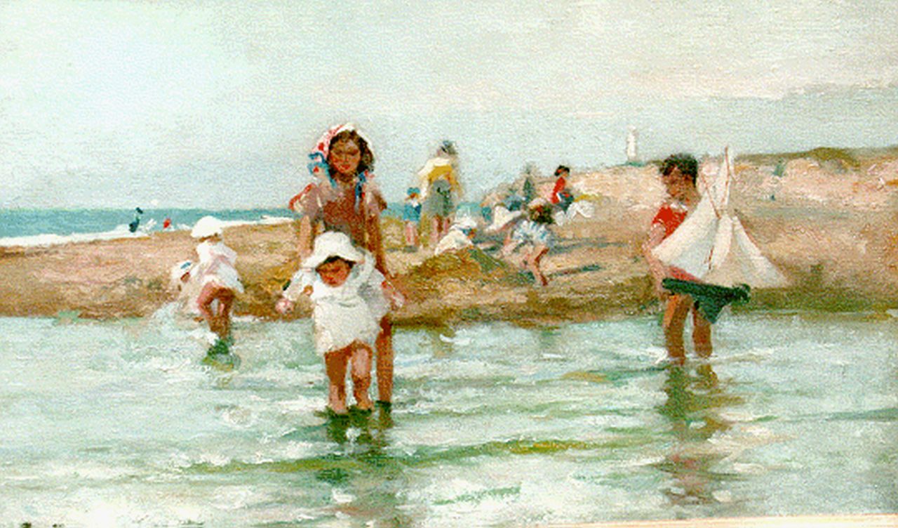 Dupuy P.M.  | Paul Michel Dupuy, Pootje baden, olieverf op doek 33,0 x 55,0 cm, gesigneerd linksonder