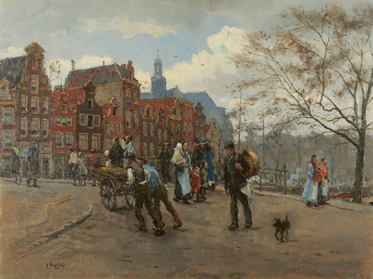 Bobeldijk F.  | Felicien Bobeldijk, Gezicht op de Prinsengracht, Amsterdam, met de Noorderkerk, olieverf op doek 60,2 x 79,9 cm, gesigneerd linksonder