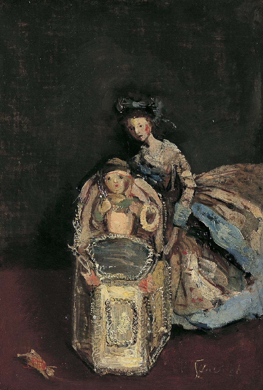 Ansingh M.E.G.  | Maria Elisabeth Georgina 'Lizzy' Ansingh, De pronkkinderstoel, olieverf op doek op paneel 27,8 x 19,6 cm, gesigneerd rechtsonder