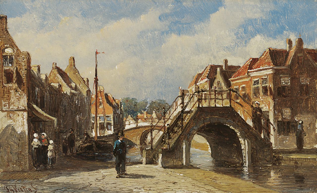Vertin P.G.  | Petrus Gerardus Vertin, Zomerse dag in Monnickendam, olieverf op paneel 9,8 x 15,8 cm, gesigneerd linksonder