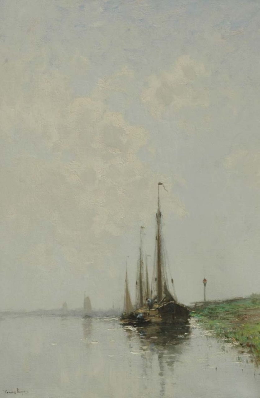 Kuijpers C.  | Cornelis Kuijpers, Zeilschepen op een kalme rivier, olieverf op doek 67,7 x 46,5 cm, gesigneerd linksonder